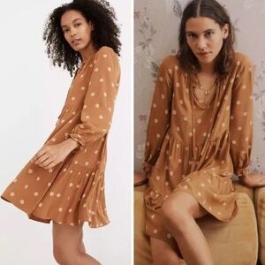 Madewell tie neck tiered floral mini dress XL